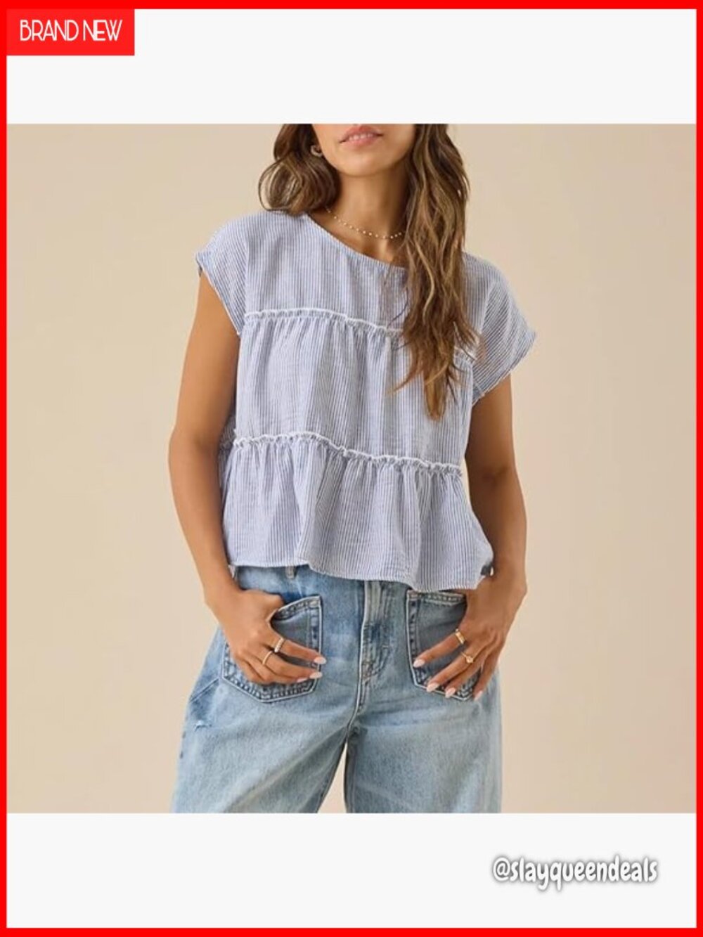 Flowy Peplum Crop Tee with Ruffle Hem Cap Sleeve Blouse - Picture 4 of 6